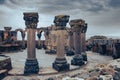 View of ancient column in Zvartnos temple in Armenia concept photo.