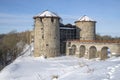 View of the ancient fortress in Koporye on a February afternoon. Leningrad region