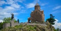 View at the ancient Georgian church Metechi and monument of King Vakhtang I Gorgasali 2018 in Tbilisi, Georgia