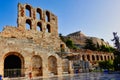 View of the  Odeon of Herodes Atticus and the Parthenon From Dionysiou Areopagitou Street, Athens, Greece Royalty Free Stock Photo