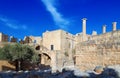 View at ancient Greek remains Lindos acropolis. Rhodes island, Greece. Royalty Free Stock Photo