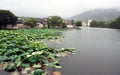 View of ancient Hongcun village enshrouded with mist in Anhui pr