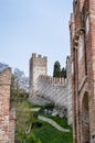 View of the Ancient Italian Walled City of Soave with Crenellated Towers and Walls. Royalty Free Stock Photo