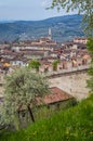 View of the Ancient Italian Walled City of Soave with Crenellated Towers and Walls. Royalty Free Stock Photo