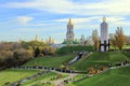 View of the ancient Kiev Pechersk Lavra and the `Memorial to the victims of the Holodomor` 1932-1933 in Ukraine.