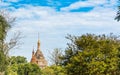 View of ancient pagodas in Bagan, Myanmar. Copy space for text.