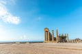 View of an ancient pillars of the acropolis of Lindos