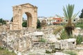 Ancient Roman and Byzantine sarcophagi and the Triumphal Arch of Hadrian, Al Bass archaeological site Roman ruins, Tyre, Lebanon