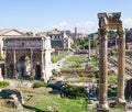 View of ancient Roman Ruins of the Palatino from the Musei Capitolini in Rome, Italy