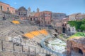 View of the ancient roman theatre in Catania, Sicily, Italy