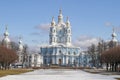 View of the ancient Smolny Cathedral. Saint Petersburg