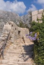 View of the ancient stairs of the Castle Of San Giovanni , near the town of Kotor. Montenegro