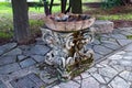 View of the ancient street fountain near the Fortress of Bergamo Rocca di Bergamo in Italian. Italy