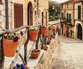 View of the ancient streets of Valldemossa. old stone houses Royalty Free Stock Photo