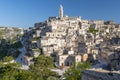 View of the ancient town and historical center called Sassi, perched on rocks on top of hill, Matera, Basilicata, Italy Royalty Free Stock Photo