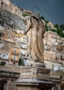 Ancient town Modica and sculptures of the church or Dome of San Pietr , Sicily, Italy