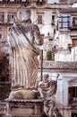 Ancient town Modica and sculptures of the church or Dome of San Pietr , Sicily, Italy