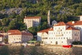 View of ancient town of Perast from the sea on sunny summer day.  Montenegro, Bay of Kotor Royalty Free Stock Photo