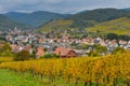 View of Andlau village and church in autumn, Alsace, France Royalty Free Stock Photo