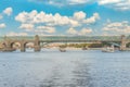 View of the Andreyevsky bridge and the Moscow river Royalty Free Stock Photo