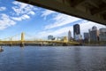 Yellow bridges over the Allegheny River in Pittsburgh, Pennsylvania Royalty Free Stock Photo
