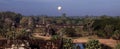 View of Angkor Wat. Ancient temple complex in Southeast Asia. Balloon in the sky over an old abandoned temple. Landscape Royalty Free Stock Photo