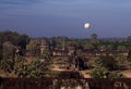 View of Angkor Wat. Ancient temple complex in Southeast Asia. Balloon in the sky over an old abandoned temple. Landscape Royalty Free Stock Photo