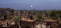 View of Angkor Wat. Ancient temple complex in Southeast Asia. Balloon in the sky over an old abandoned temple. Landscape Royalty Free Stock Photo