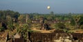 View of Angkor Wat. Ancient temple complex in Southeast Asia. Balloon in the sky over an old abandoned temple. Landscape Royalty Free Stock Photo