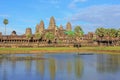 View of angkor wat temple reflection on the water at siem reap, Cambodia. Royalty Free Stock Photo