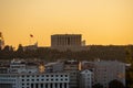 View of Anitkabir Mausoleum of Ataturk from among the houses at sunset.