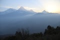 View of the Annapurna range from Poon Hill at sunrise, Ghorepani/Ghandruk, Nepal Royalty Free Stock Photo