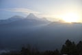 View of the Annapurna range from Poon Hill at sunrise, Ghorepani/Ghandruk, Nepal Royalty Free Stock Photo