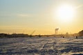View of the Annunciation bridge from the ice of the Neva river i Royalty Free Stock Photo