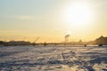 View of the Annunciation bridge from the ice of the Neva river a Royalty Free Stock Photo