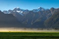 View of Aoraki Mount Cook and Mount Tasman from Lake Matheson, New Zealand Royalty Free Stock Photo