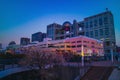 View of Aqua City and Fuji television building at Odaiba, Tokyo in the evening with twilight sky Royalty Free Stock Photo