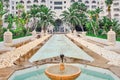 View of arabic hotel. Fountain in front of the hotel and the inscription Tunisia, Sousse Royalty Free Stock Photo