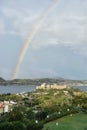View of the Aragonese castle of Baia with rainbow