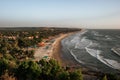 View of Arambol Beach and the Arabian Sea with waves from the top of the mountain