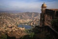 View of the Aravalli Hills, Water Tank and one of the towers of the Nahargarh Fort, Jaipur, Rajasthan, India Royalty Free Stock Photo