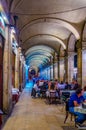 View of an arcade at the Placa Reial in Barcelona, Spain....IMAGE Royalty Free Stock Photo