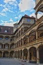 View of the arcades in the arcaded courtyard of the old castle in Stuttgart, Germany Royalty Free Stock Photo