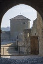 View through the arch on one of the towers of Ackerman Fortress, Bilhorod Dnistrovskyi, Odesa region, Ukraine - July 18, 2021 Royalty Free Stock Photo