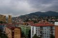View of the architecture of the city of Sarajevo - the capital of Bosnia and Herzegovina. Top view on a stormy stormy day before