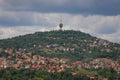 View of the architecture of the city of Sarajevo - the capital of Bosnia and Herzegovina. Top view on a stormy stormy day before