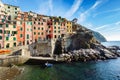 View on an architecture of Riomaggiore town. Riomaggiore is one of the most popular towns in Cinque Terre National park, Italy Royalty Free Stock Photo