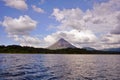 View at the Arenal volcano from the Arenal lake Royalty Free Stock Photo