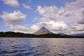 View at the Arenal volcano from the Arenal lake Royalty Free Stock Photo