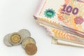 Argentinian money / peso on the white background Royalty Free Stock Photo